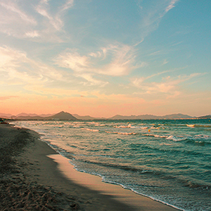 beach shoreline at sunset